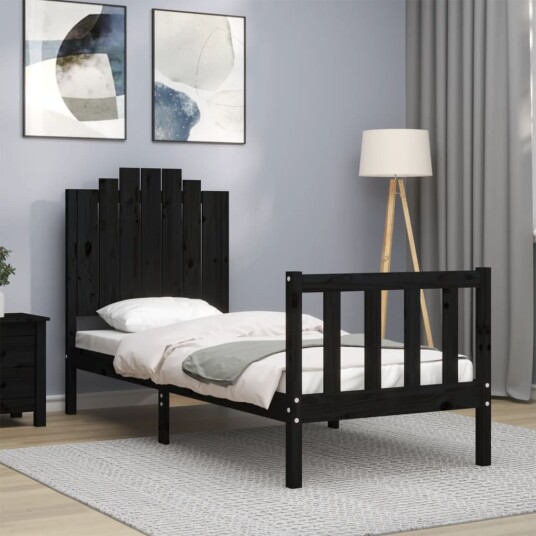vidaXL Sengeramme med hodegavl svart 2FT6 small single heltre