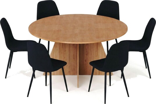 Vera spisegruppe rund 150 cm eik med 6 Nibe spisestoler Eik