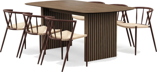Richeto spisebord 180 cm med 6 Winston spisestoler - Røkt eik / Beige / Metallben røkt eik