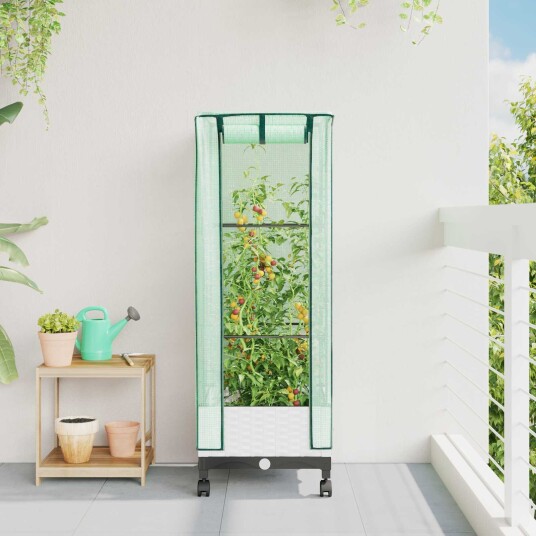 vidaXL Hageplantekasse med drivhusdeksel og hjul Hvit 40 x 40 x 129 cm
