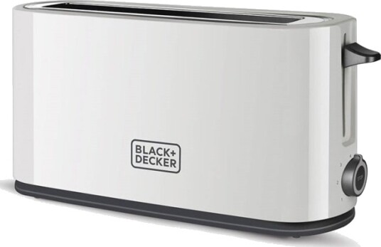 BLACK+DECKER 1000W Hvit Brødrister med Trekk-ut Smulebrett og Ekstra Brødheis