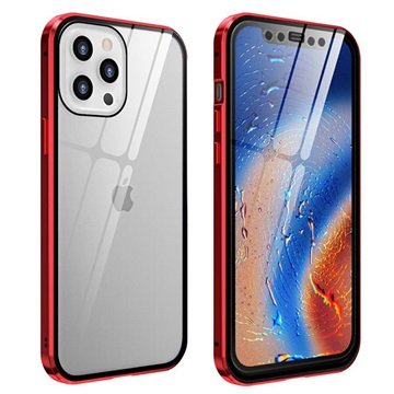 iPhone 12 Pro Max Magnetisk Deksel med Herdet Glass Rød