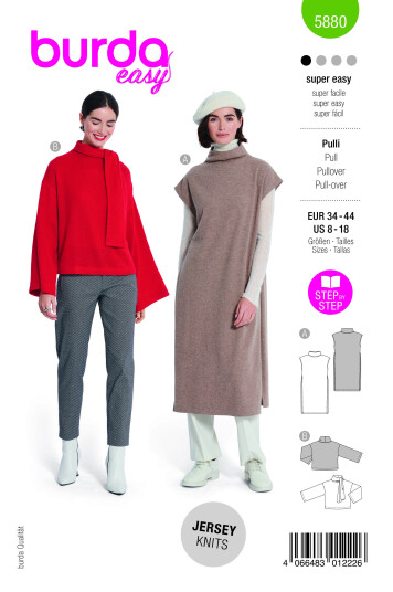 Burda 5880 - Kjole & Genser EUR: 34-44, US: 8-18
