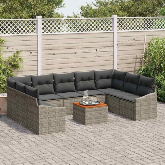 vidaXL Hagesofa Set 10 stk. Grå polyrotting