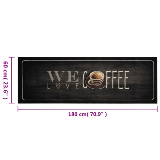 Kjøkkenteppe vaskbar Coffee tekst 60x180 cm fløyel 8721012918672