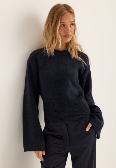Bubbleroom Knitted Wool Blend Wide Sleeve Sweater