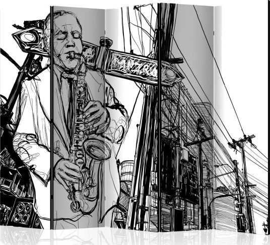 Room Divider - Saxophone recital on Broadway II 225x172 - Artgeist sp. z o. o.