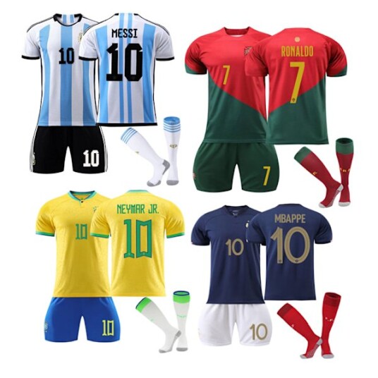 Barn og Voksne Fotballsett Qatars Landslagstreningsdrakt Messi Argentina Borte Messi Argentina Away 10 Kids 20110 120CM
