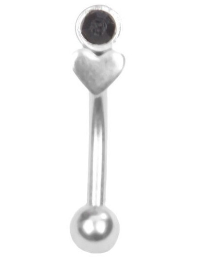 Utgått Øyenbrynspiercing med Hjerte og Svart Sten 1.2 x 8 mm