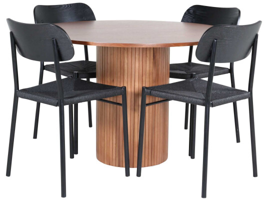 Venture Design Bianca & Polly spisegruppe Svart/valnøtt 4 stoler & bord 110 cm