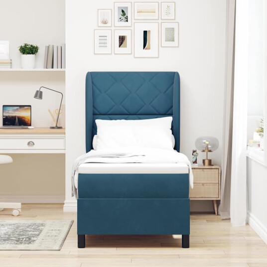 Boksfjær Seng med madrass Mørkeblå 200 x 80 cm Fløyel Boksfjær Seng med madrass Mørkeblå 200 x 80 cm Fløyel