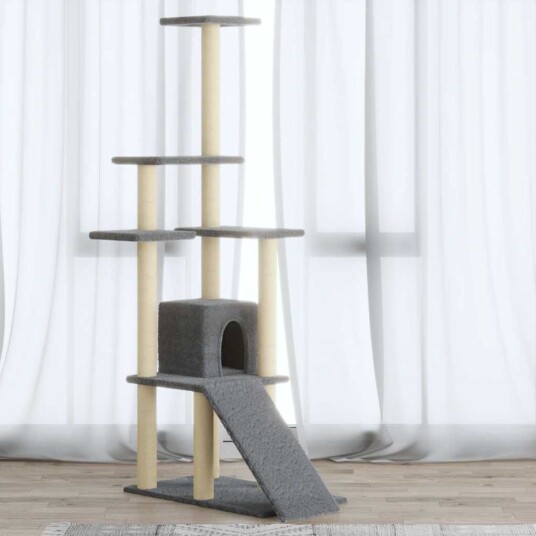 Vidaxl Kattetre Med Klorestolper I Sisal Lysegrå 155 cm Vidaxl Kattetre Med Klorestolper I Sisal Lysegrå 155 cm