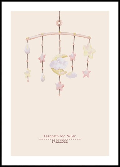 Baby Mobile Pastel Nursery Personalized Plakat Plakat / 21x30cm