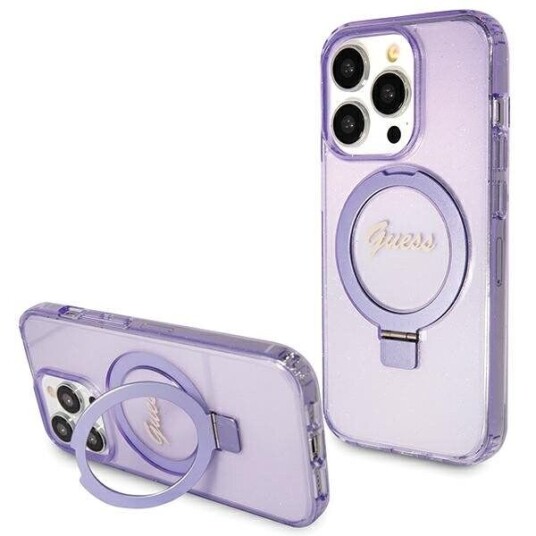 Guess Guhmp15lhrsgsu Iphone 15 Pro 6.1" Fioletowy/Purple Hardcase Ring Stand Script Glitter Magsafe