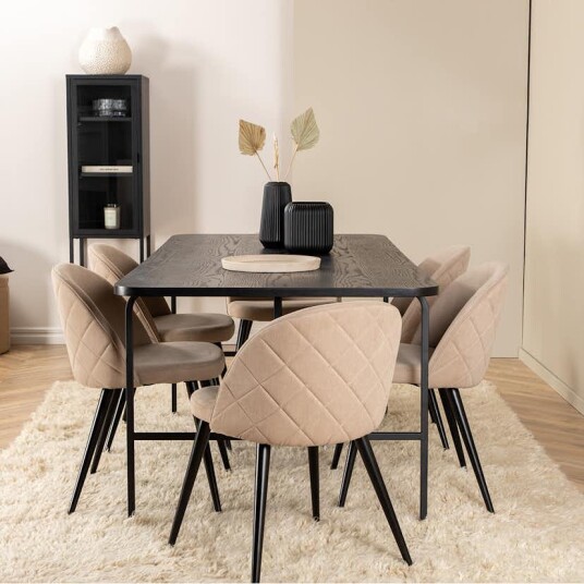 Spisegruppe Venture Home Chicago Spisebord og Valentina Stitcthes Spisestol Sort