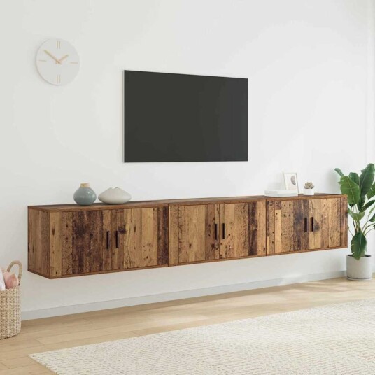 Veggmontert TV hylle sett 3 pcs Gamle tre 80 x 34,5 x 40 cm Veggmontert TV hylle sett 3 pcs Gamle tre 80 x 34,5 x 40 cm
