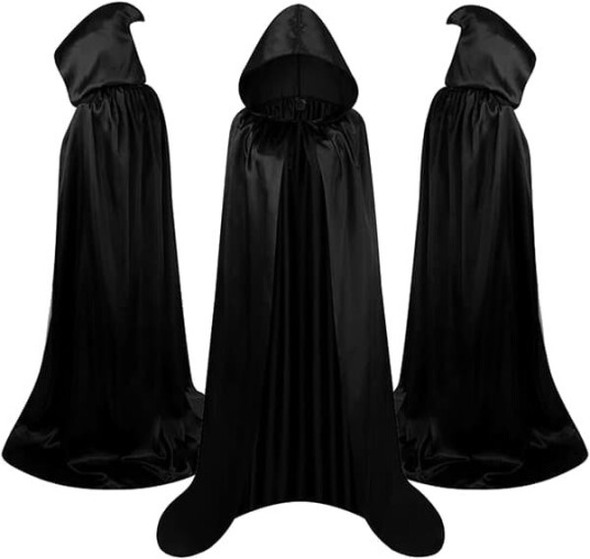 Halloween Lang Svart Vampyr- og Heksekappe med Hette