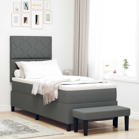 Box Spring seng med madrass og benk Mørk grå 80x200 cm Stoff
