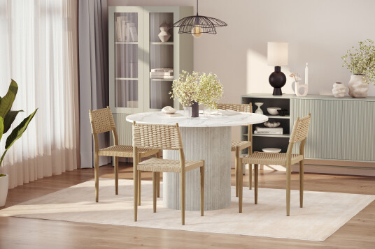 Scandinavian Choice Uppveda Spisebord 120 cm Rund med 4 stk Jamna Matstkolar Hvit
