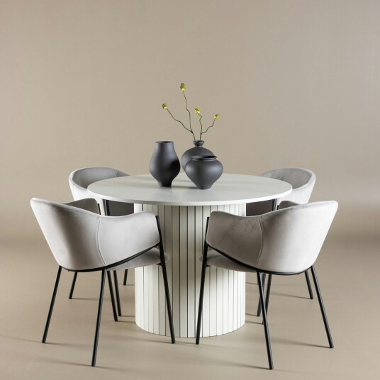 Venture Home Härön Spisegruppe 110 cm Rund med 4 Evelina stoler Hvid/Grå