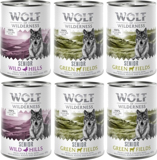 Wolf Of Wilderness Våtfôr Senior 6 12 Blandet Pakke And Kalv Kylling Lam 24 X 400 G 6 X 400 G