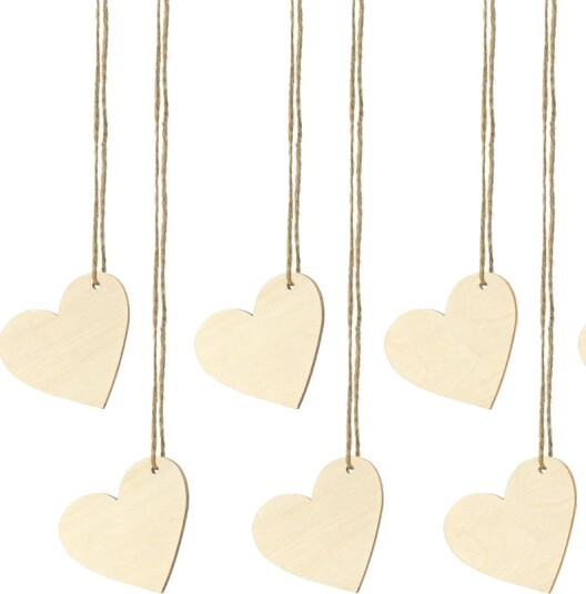 10 stk Hjerteformet Tags i Treverk