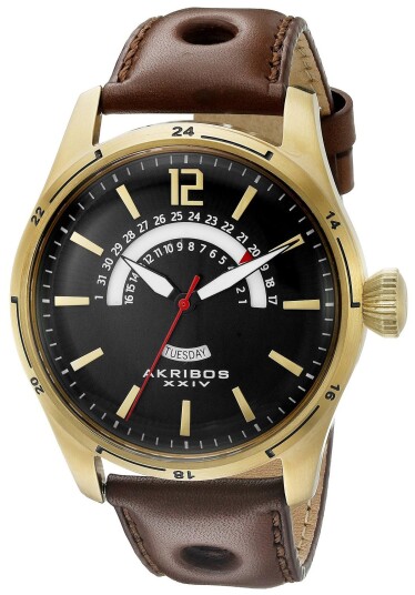Akribos XXIV Herreklokke AK850YG Multi Function Sort/Lær Ø46 mm Akribos XXIV Herreklokke AK850YG Multi Function Sort/Lær Ø46 mm