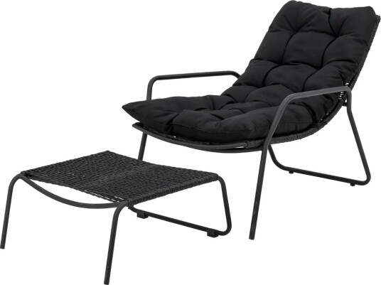 Bloomingville Solstol Boel sett med 2 stoler og 2 fotskamler Svart Bloomingville Solstol Boel sett med 2 stoler og 2 fotskamler Svart