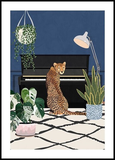 Cheetah playing piano Plakat Plakat / 40x50cm Cheetah playing piano Plakat Plakat / 40x50cm