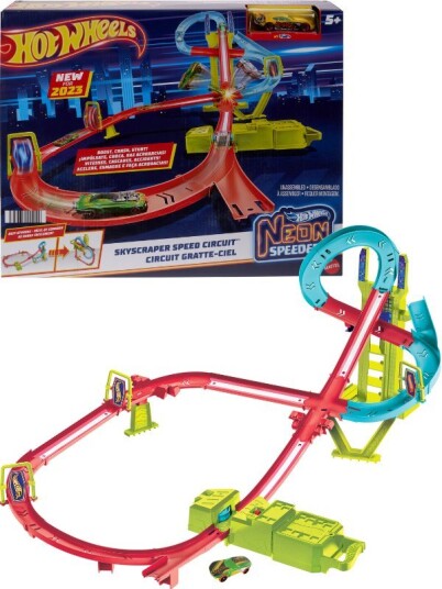 Hot Wheels Action Neon Speeders Skyscraper Speed Circuit bilbane med en metallbil Hot Wheels Action Neon Speeders Skyscraper Speed Circuit bilbane med en metallbil