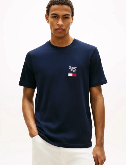 Tommy Hilfiger Brand Love Text Stack Tee Navy L