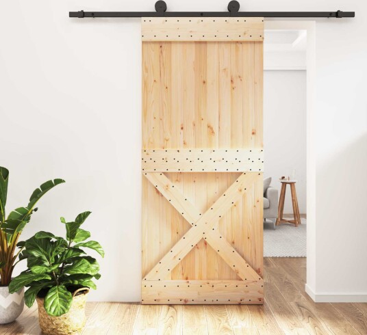 vidaXL Skyvedør Naturlig og svart 90 x 210 cm Massiv Furu Tre vidaXL Skyvedør Naturlig og svart 90 x 210 cm Massiv Furu Tre
