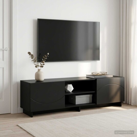 vidaXL TV benk 140 x 34.5 x 40 cm Svart Konstruert tre