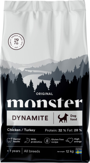 Monster Pet Food Hundefôr Dynamite Kylling & Kalkun 12 kg - Glutenfri, Tørrfôr