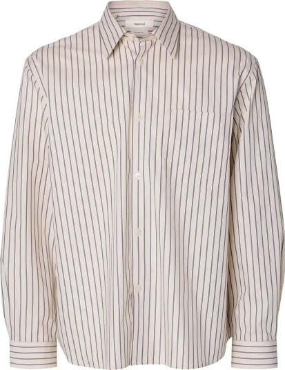 Selected Slmrlxsander Holger Stripe Ls Shirt Cream XXL