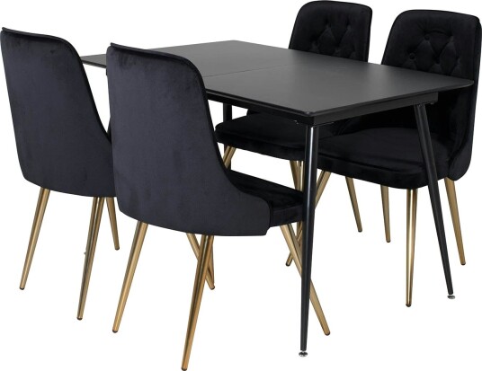 Silar Spisegruppe Forlengningsbar 120 cm Rektangulær med 4 Velvet Stoler - Sort