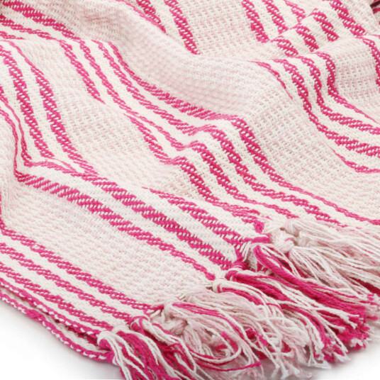  Pledd bomull stripetmønster 125x150 cm rosa og hvit 8718475573869