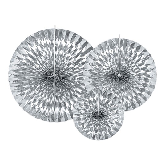 PartyDeco Papirvifter Silver Metallic - 3-pakning PartyDeco Papirvifter Silver Metallic - 3-pakning