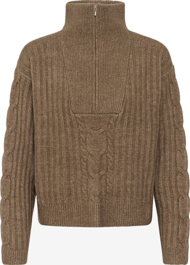 Cream Crsiffe Zipper Pullover FOSSIL MELANGE L Cream Crsiffe Zipper Pullover FOSSIL MELANGE L
