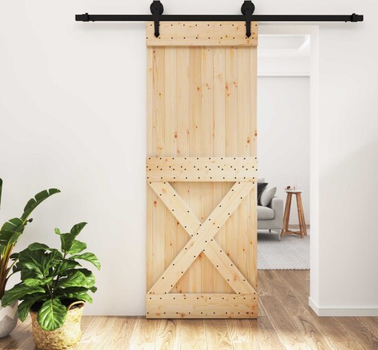 vidaXL Skyvedør Naturlig og svart 80 x 210 cm Massiv Furu Tre