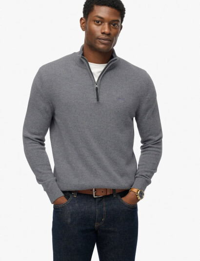 Superdry Wool Blend Half Zip Jumper - Grey - M