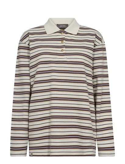MOS MOSH Mmrossett Ls Stripe Polo Tee - Beige - M