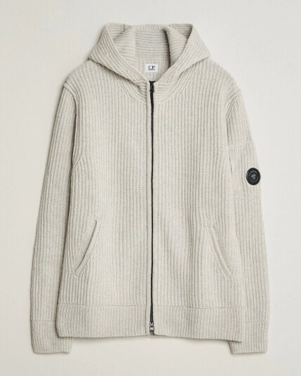 C.P. Company Heavy Lambswool Hood Zip Light Grey