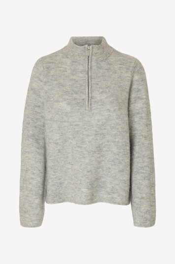 Selected Femme Pullover slfLulu LS Knit Half Zip Grå