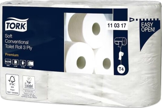 Toiletpapir Tork T4 Premium Soft hvid 3-lags (7 pakker x 6 ruller pr. karton) Toiletpapir Tork T4 Premium Soft hvid 3-lags (7 pakker x 6 ruller pr. karton)