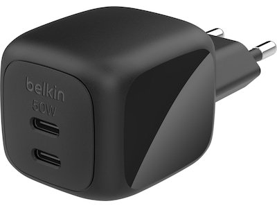 Belkin Dual USB C PD GaN vegglader Sort