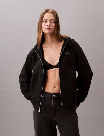 Calvin Klein Jeans Monologo French Terry Fz Bf Hood - Black - XXS Calvin Klein Jeans Monologo French Terry Fz Bf Hood - Black - XXS