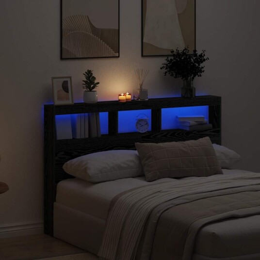  Hodegavl skap med LED svart eik 160x17x102 cm