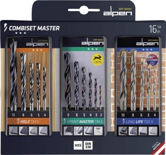 Alpen 0000811003100 Combiset Master 16 Deler Universalbor For Metall, Stein, Betong, Tre, Mur 2-10 Mm