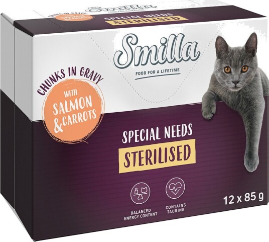 Smilla Våtfôr Biter Med Grønnsaker Sterilised Med Laks Og Gulrøtter 24 X 85 G